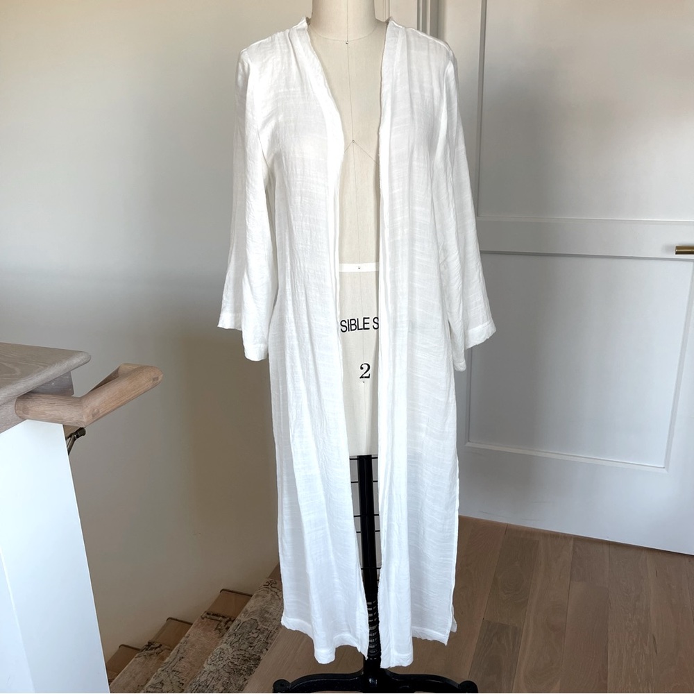 Grade & Gather white duster / long kimono / open front cardigan, high side slits